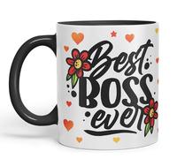 Vixar Tazza in ceramica colorata con scritta "Best Boss Ever Joke", 330 ml, per lavoro, ufficio, tè, caffè (nero)