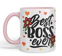 Vixar Tazza in ceramica colorata con scritta "Best Boss Ever Joke", 330 ml, per lavoro, ufficio, tè, caffè (rosa)