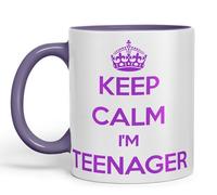 Vixar Tazza in ceramica colorata con scritta "Keep Calm I'm Teenager" per tè, caffè, hot brew, 330 ml, idea regalo (viola)