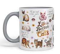 Vixar Tazza in ceramica colorata con scritta "Life is Better with Cats Joke Pets Kittten", per tè, caffè, hot brew, 330 ml, idea regalo (grigio)