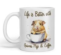 Vixar Tazza in ceramica colorata con scritta "Life is Better with Guinea Pigs & Coffee Joke sarkasm Sarcastic", per tè, caffè, hot brew, 330 ml, regalo (bianco)