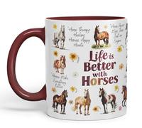 Vixar Tazza in ceramica colorata con scritta "Life is better with Horses horse joke", per tè e caffè, 330 ml, idea regalo (marrone)