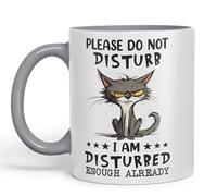 Vixar Tazza in ceramica colorata con scritta "Please Do Not Disturb, I am Disturbed Enough Already Cat Joke", per tè, caffè, hot brew, 330 ml, colore: grigio