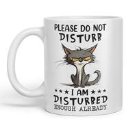 Vixar Tazza in ceramica colorata con scritta "Please Do Not Disturb, I am Disturbed Enough Already Cat Joke", per tè, caffè, hot brew, 330 ml, 325 ml (bianco)