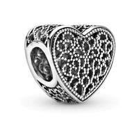 VIXDA 2 Pezzi placcati in Argento con Ciondolo a Forma di Cuore con Foro Largo in Lega d'Amore per Donne Pandora Fai da Te Bracciale Collana Gioielli Accessori