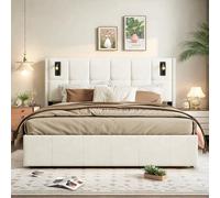 VixorLuilith Letto imbottito 160 x 200 cm, letto matrimoniale moderno con luce da lettura e porta di ricarica USB, letto per ragazzi e ragazzi, letto funzionale, letto ad aria con idraulico, velluto