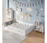 VixorLuilith Lit Enfant 140 x 200 cm en pin massif Avec Protection Anti-Chute et Sommier à Lattes, adapté aux Garçons et aux Filles, Avec Motif étoiles et Lune (140 x 200 cm)