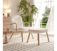VixorLuilith Sedia a dondolo con sgabello, sedia a sdraio con braccioli, poltrona reclinabile, per il tempo libero, per soggiorno, camera da letto, altalena in legno (beige)