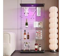 VixorLuilith Vetrina in vetro con 2 ante e 4 ripiani, luce a LED e serratura, vetro temperato, vetrina per soggiorno, ufficio, collezione, libri e vino (nero+LED)