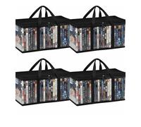 Vixzoid Set di 4 sacchetti per DVD, grande capacità per 160 DVD/CD, organizzatore multimediale in PVC trasparente con chiusura lampo e manici rinforzati