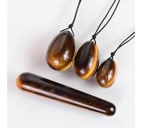 VIYOLI Tiger Eye Yoni Eggs Set di uova di giada forate per esercizi di Kegel, pietra naturale, bacchetta Yoni non forata, set senza scatola