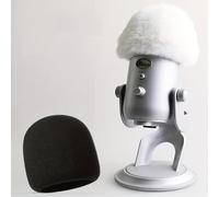 VIZEMO 2 microfoni antivento in schiuma per microfono con rivestimento in pelo, filtro anti-pop per microfono Blue Yeti, Blue Yeti Pro USB (confezione da 2) (bianco peloso + schiuma nera)