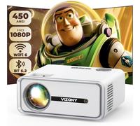 VIZONY Mini proiettore con WiFi e Bluetooth, 450 ANSI 1080P FHD, proiettore portatile per esterni con display da 250 pollici+zoom, compatibile con telefono/portatile/TV Stick-per interni ed esterni