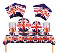 VJ Day 80° Anniversario Decorazioni Set di stoviglie - 2025 VJ Day Party Supplies con 20 tovaglioli, 16 tazze, 16 piatti da 17,8 cm e 22,9 cm, 1 tovaglia per 80 anni di vittoria in Giappone