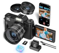 VJIANGER 2025 Aggiornamento fotocamera digitale 6K per fotografia, 64MP Vlogging Camera per YouTube con WLAN, schermo flip a 180°, zoom digitale 16x, obiettivo da 52 mm, scheda micro SD da 32 GB, 2