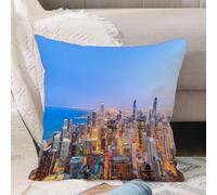VJIZLOQB Fodera per Cuscino Decorativa Copricuscini,Federe Cuscini Divano, Decorazioni di Natale per Casa, Giardino,Skyline di Chicago, vista aerea della città con il lago Michigan, panorama,40x40cm