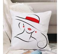 VJIZLOQB Fodera per Cuscino Decorativa Copricuscini,Federe Cuscini Divano, Decorazioni di Natale per Casa, Giardino,Ritratto di una bella donna disegnata a mano con cappello isolato su sfondo,40x40cm