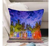 VJIZLOQB Fodera per Cuscino Decorativa Copricuscini,Federe Cuscini Divano, Decorazioni di Natale per Casa, Giardino,Miami Beach Florida USA su Ocean Drive al tramonto, controlli rapidi del mo,40x40cm