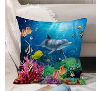VJIZLOQB Fodera per Cuscino Decorativa Copricuscini,Federe Cuscini Divano, Decorazioni di Natale per Casa, Giardino,Delfino Corallo Pesci colorati sotto il mare,40x40cm