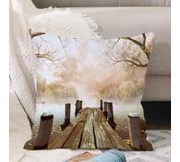 VJIZLOQB Fodera per Cuscino Decorativa Copricuscini,Federe Cuscini Divano, Decorazioni di Natale per Casa, Giardino,Ponte di legno autunnale, vista del lago dal molo di legno La mattina nebbi,40x40cm