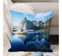 VJIZLOQB Fodera per Cuscino Decorativa Copricuscini,Federe Cuscini Divano, Decorazioni di Natale per Casa, Giardino,tramonto - Reine Isole Lofoten in Norvegia,50x50cm