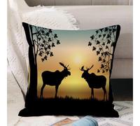 VJIZLOQB Fodera per Cuscino Decorativa Copricuscini,Federe Cuscini Divano, Decorazioni di Natale per Casa, Giardino, l Arte Alce all'alba Illustrazione di due alci nella foresta all'alba Dipi,40x40cm