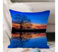 VJIZLOQB Fodera per Cuscino Decorativa Copricuscini,Federe Cuscini Divano, Decorazioni di Natale per Casa, Giardino,Panorama, albero contro il tramonto nella magica notte con cielo riflesso,40x40cm