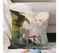 VJIZLOQB Fodera per Cuscino Decorativa Copricuscini,Federe Cuscini Divano, Decorazioni di Natale per Casa, Giardino,Cavallo magico nel cielo con castello,40x40cm
