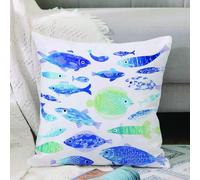 VJIZLOQB Fodera per Cuscino Decorativa Copricuscini,Federe Cuscini Divano, Decorazioni di Natale per Casa, Giardino,Modelli di pesci artigianali con linee d'onda e motivi di nuvole nel cielo,50x50cm