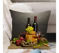 VJIZLOQB Fodera per Cuscino Decorativa Copricuscini,Federe Cuscini Divano, Decorazioni di Natale per Casa, Giardino,bottiglie di botte e bicchieri di vino e uva matura su un tavolo di legno s,40x40cm
