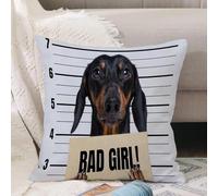 VJIZLOQB Fodera per Cuscino Decorativa Copricuscini,Federe Cuscini Divano, Decorazioni di Natale per Casa, Giardino,tico cane bassotto nero e marrone tiene le zampe un cartello bianco o una l,40x40cm