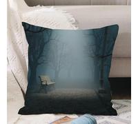 VJIZLOQB Fodera per Cuscino Decorativa Copricuscini,Federe Cuscini Divano, Decorazioni di Natale per Casa, Giardino,Panchina nel parco in una notte buia e misteriosa Foresta spaventosa Tema h,40x40cm