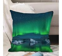 VJIZLOQB Fodera per Cuscino Decorativa Copricuscini,Federe Cuscini Divano, Decorazioni di Natale per Casa, Giardino,Alaska, Aurora Boreale sotto il cielo stellato Colline dell'Artico Nord pae,40x40cm