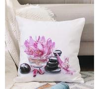 VJIZLOQB Fodera per Cuscino Decorativa Copricuscini,Federe Cuscini Divano, Decorazioni di Natale per Casa, Giardino,Tema del giardino zen giapponese con pietra magica e massaggio di loto,40x40cm