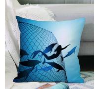 VJIZLOQB Fodera per Cuscino Decorativa Copricuscini,Federe Cuscini Divano, Decorazioni di Natale per Casa, Giardino,Decorazione sirena, una sirena salva il volo dei delfini da una rete da pes,40x40cm