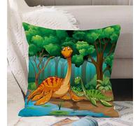 VJIZLOQB Fodera per Cuscino Decorativa Copricuscini,Federe Cuscini Divano, Decorazioni di Natale per Casa, Giardino,Illustrazione di dinosauri che vivono nella giungla,40x40cm