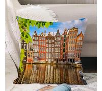 VJIZLOQB Fodera per Cuscino Decorativa Copricuscini,Federe Cuscini Divano, Decorazioni di Natale per Casa, Giardino,Paesaggio urbano, vecchi edifici ad Amsterdam Noord Ferry Città culturale o,40x40cm