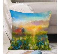 VJIZLOQB Fodera per Cuscino Decorativa Copricuscini,Federe Cuscini Divano, Decorazioni di Natale per Casa, Giardino,Tarassaco, fiordaliso, margherita, fiori sul prato prima del tramonto F,40x40cm