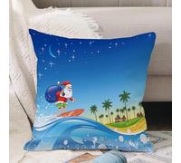 VJIZLOQB Fodera per Cuscino Decorativa Copricuscini,Federe Cuscini Divano, Decorazioni di Natale per Casa, Giardino,Babbo Natale sull'onda,40x40cm