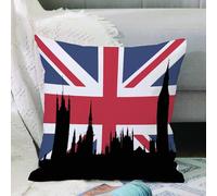 VJIZLOQB Fodera per Cuscino Decorativa Copricuscini,Federe Cuscini Divano, Decorazioni di Natale per Casa, Giardino,Union Jack, Silhouette delle Case del Parlamento sulla Storia della Bandier,45x45cm
