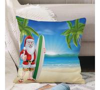 VJIZLOQB Fodera per Cuscino Decorativa Copricuscini,Federe Cuscini Divano, Decorazioni di Natale per Casa, Giardino,Fumetto di Babbo Natale che tiene in mano una tavola da surf e fa il pollic,40x40cm