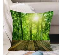 VJIZLOQB Fodera per Cuscino Decorativa Copricuscini,Federe Cuscini Divano, Decorazioni di Natale per Casa, Giardino,Piattaforma di legno e foresta di bambù asiatico con luce solare mattutina.,45x45cm