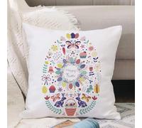 VJIZLOQB Fodera per Cuscino Decorativa Copricuscini,Federe Cuscini Divano, Decorazioni di Natale per Casa, Giardino,Modello di biglietto di auguri di Buona Pasqua con simboli tradizionali e i,40x40cm