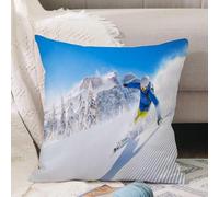 VJIZLOQB Fodera per Cuscino Decorativa Copricuscini,Federe Cuscini Divano, Decorazioni di Natale per Casa, Giardino,Sciatore Sci alpino in alta montagna Sport invernali estremi Hobby Attività,40x40cm
