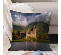 VJIZLOQB Fodera per Cuscino Decorativa Copricuscini,Federe Cuscini Divano, Decorazioni di Natale per Casa, Giardino,Riflessi del castello nella luce del mattino Highlands Scozia cielo nuvolos,40x40cm