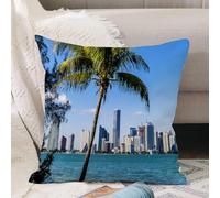 VJIZLOQB Fodera per Cuscino Decorativa Copricuscini,Federe Cuscini Divano, Decorazioni di Natale per Casa, Giardino,Skyline del centro di Miami di giorno con la baia di Biscayne,50x50cm