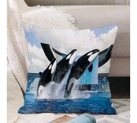 VJIZLOQB Fodera per Cuscino Decorativa Copricuscini,Federe Cuscini Divano, Decorazioni di Natale per Casa, Giardino,Balena Animali marini Orcinus Orca Parco marino Leap Water,45x45cm
