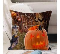 VJIZLOQB Fodera per Cuscino Decorativa Copricuscini,Federe Cuscini Divano, Decorazioni di Natale per Casa, Giardino,Zucca arancione per il giorno di Halloween con diversi personaggi come sche,50x50cm