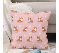 VJIZLOQB Fodera per Cuscino Decorativa Copricuscini,Federe Cuscini Divano, Decorazioni di Natale per Casa, Giardino,Carino modello senza cuciture corgi su sfondo rosa,40x40cm