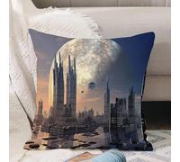 VJIZLOQB Fodera per Cuscino Decorativa Copricuscini,Federe Cuscini Divano, Decorazioni di Natale per Casa, Giardino,Città, astronavi in formazione Città aliena futuristica nella,40x40cm